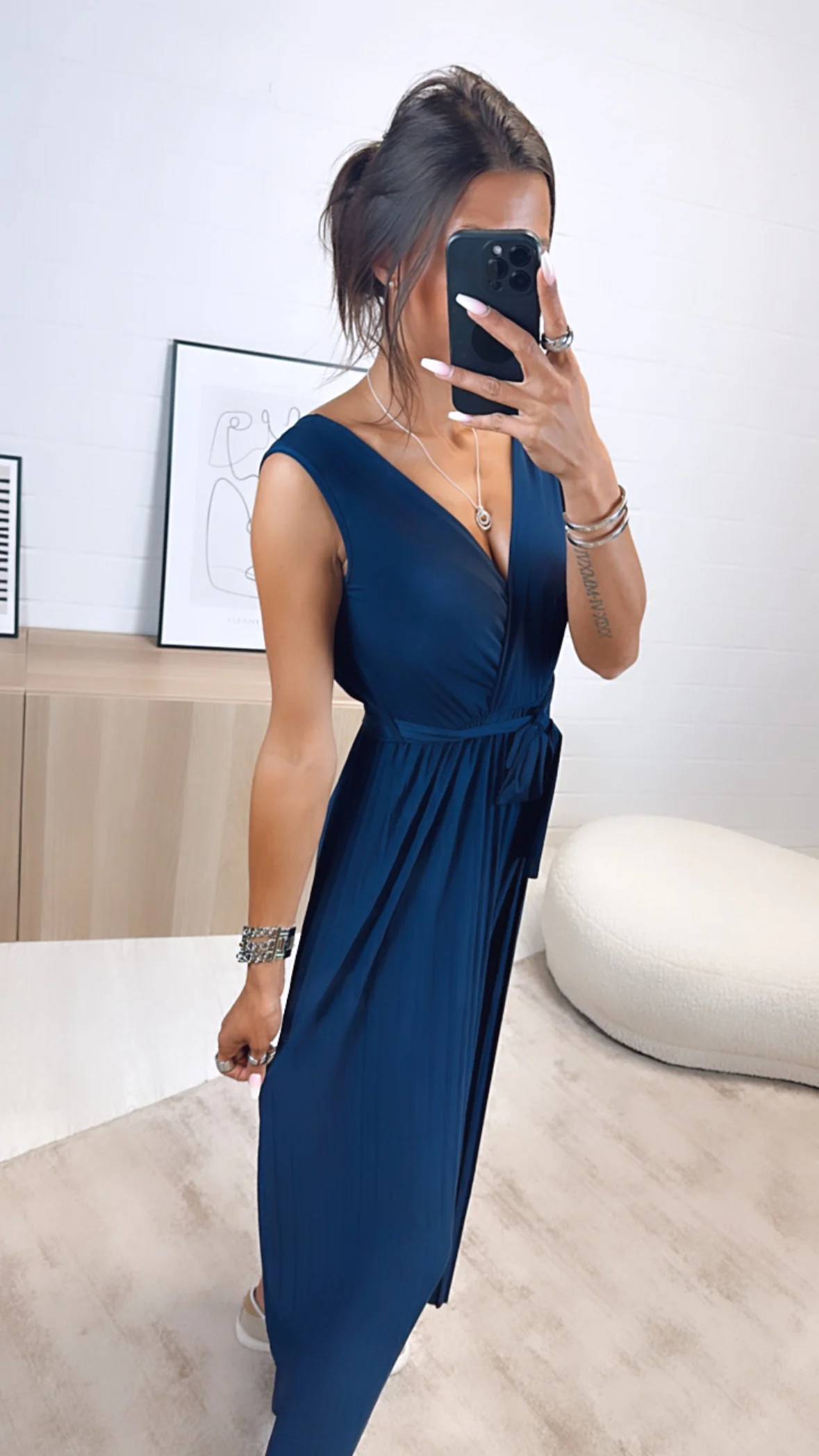 langer Plissee Jumpsuit, schöner Ausschnitt / dunkel blau Art. 6292 - Image 2