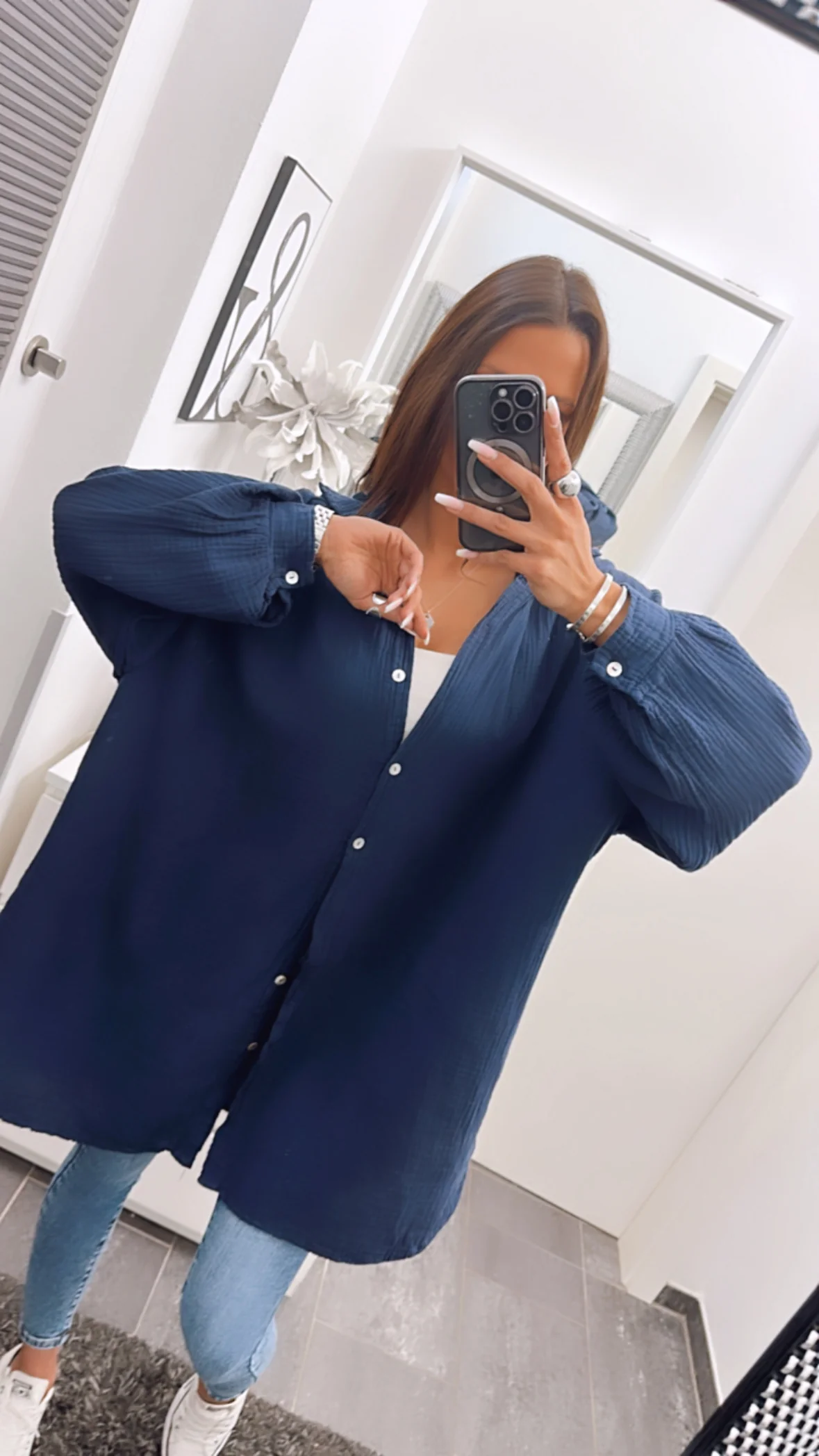 LANGE Oversize Musselin Bluse / dunkel blau Art. 4263 - Image 7