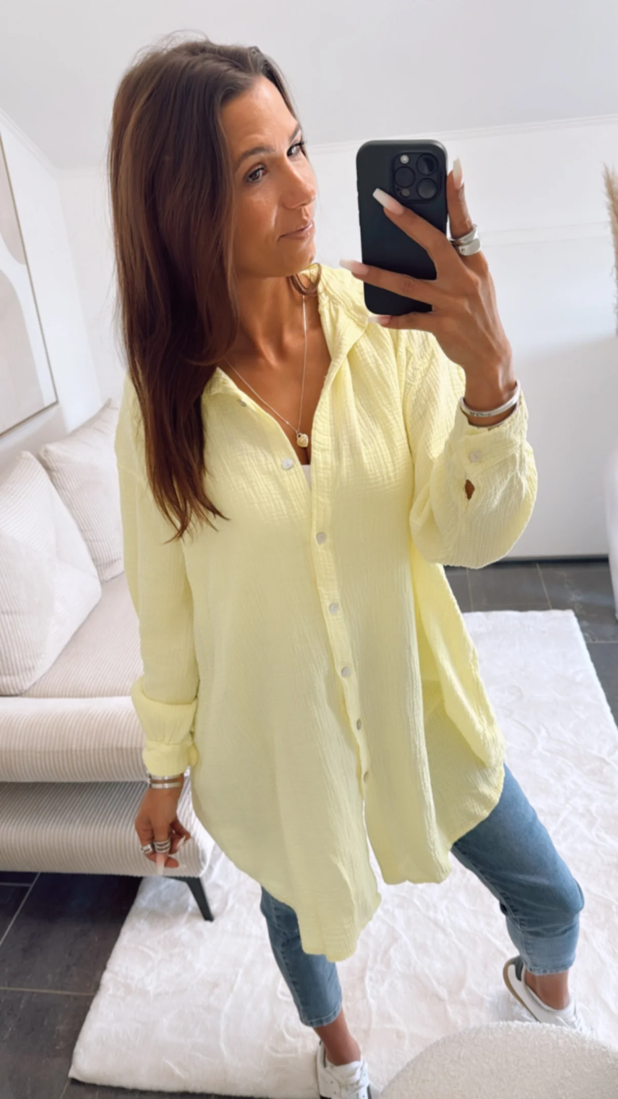 LANGE Oversize Musselin Bluse / gelb Art. 3177