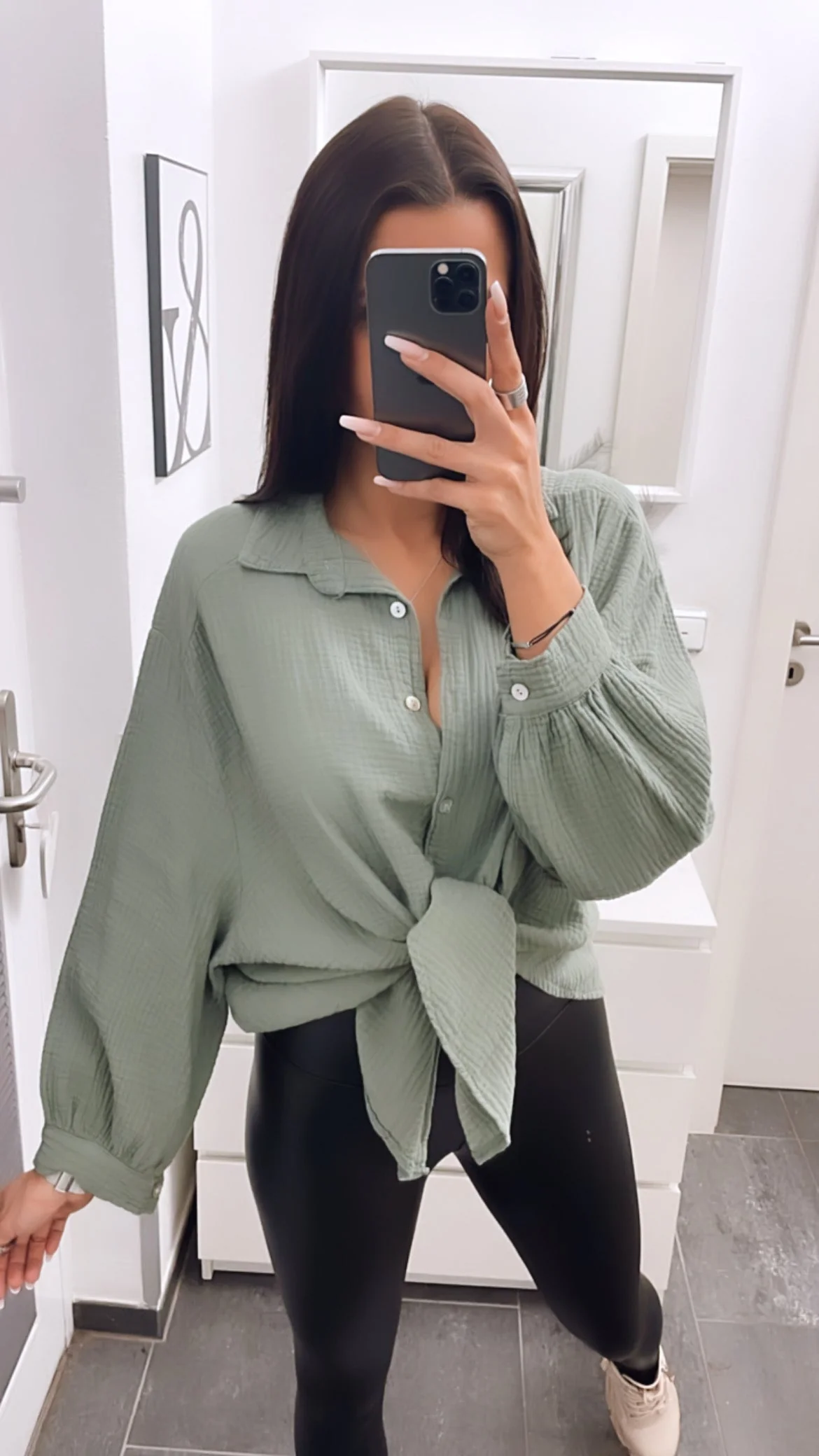 KURZE Oversize Musselin Bluse / khaki Art. 3200 - Image 2