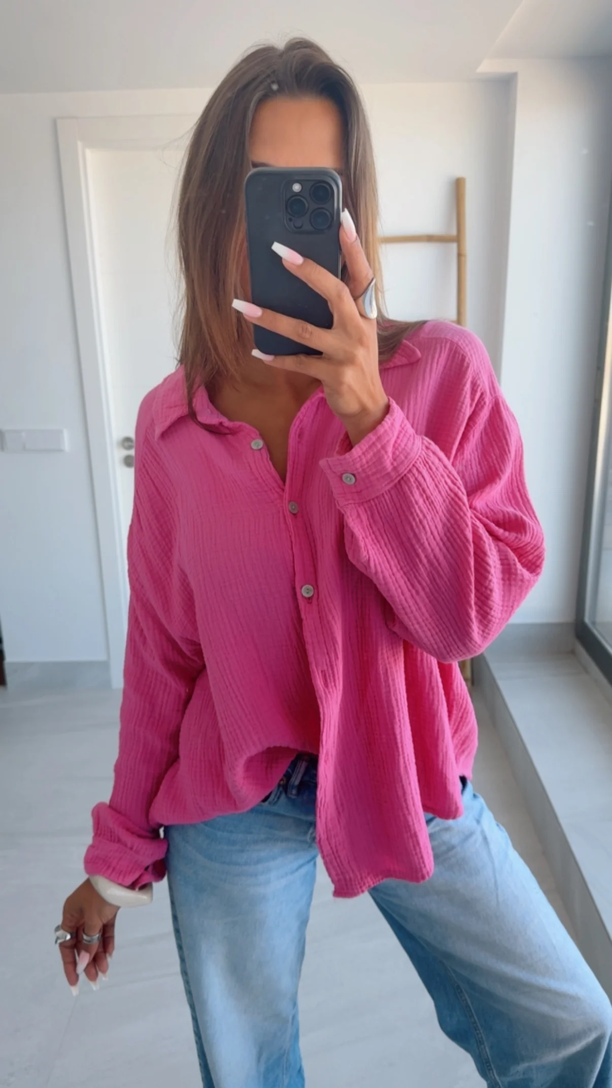 KURZE Oversize Musselin Bluse / pink Art. 3146 - Image 2