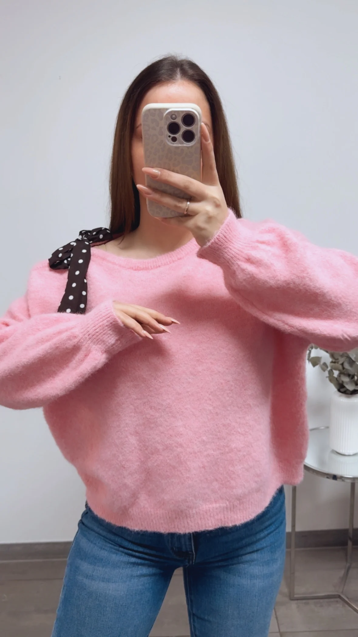 ONE SHOULDER Pullover, Punkte Schleife / soft pink Art. 13818 - Image 5