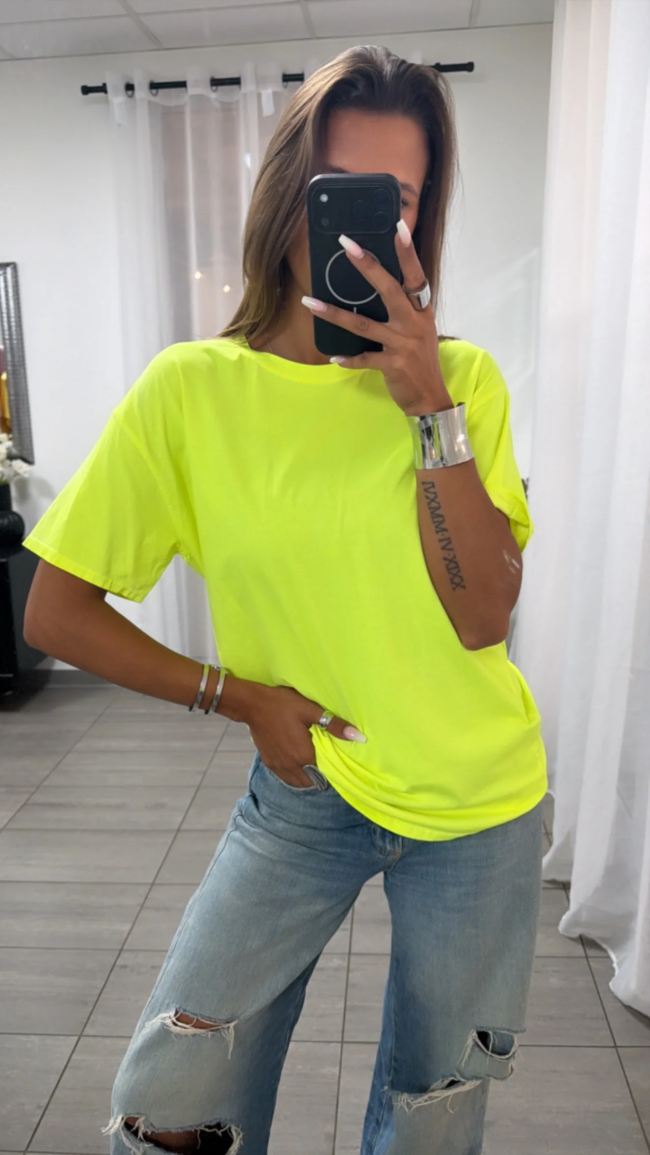 Oversize Basic Shirt, Rundhalsausschnitt / neon gelb Art. 15520