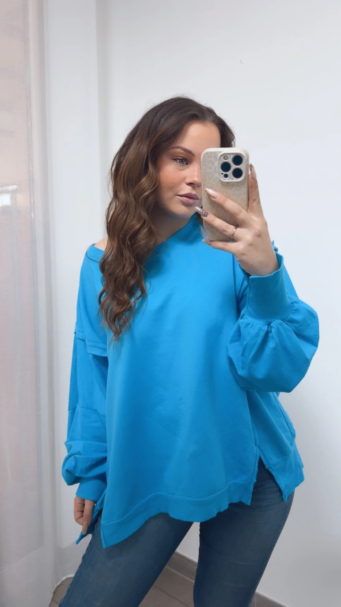 Oversize Pullover mit used-Elementen / Azur Blau Art. 14387 - Image 2