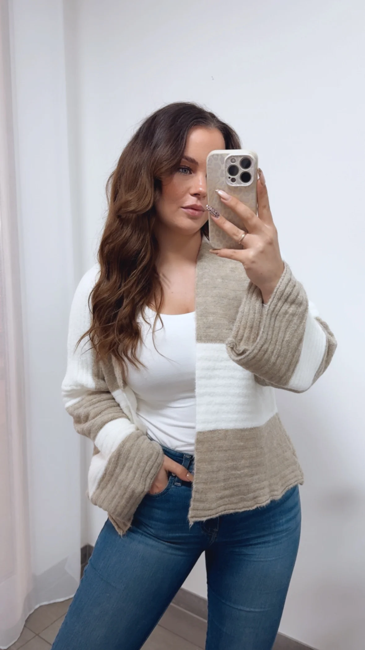 STREIFEN weiter, offener Cardigan / creme weiss - beige Art. 14371