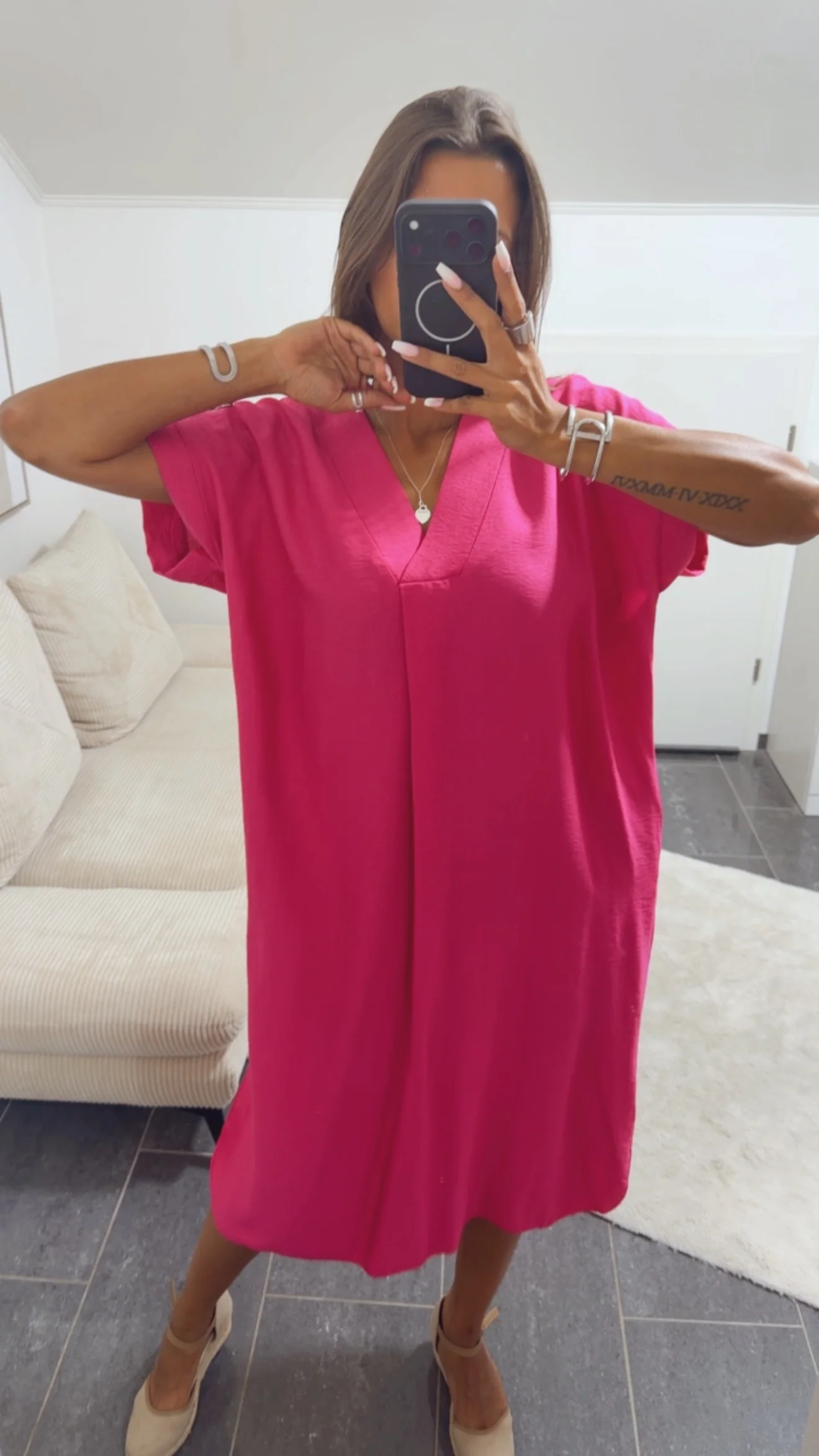 Viskose Maxi Kleid mit Taschen, seitlicher Schlitz / pink Art. 15366 - Image 3