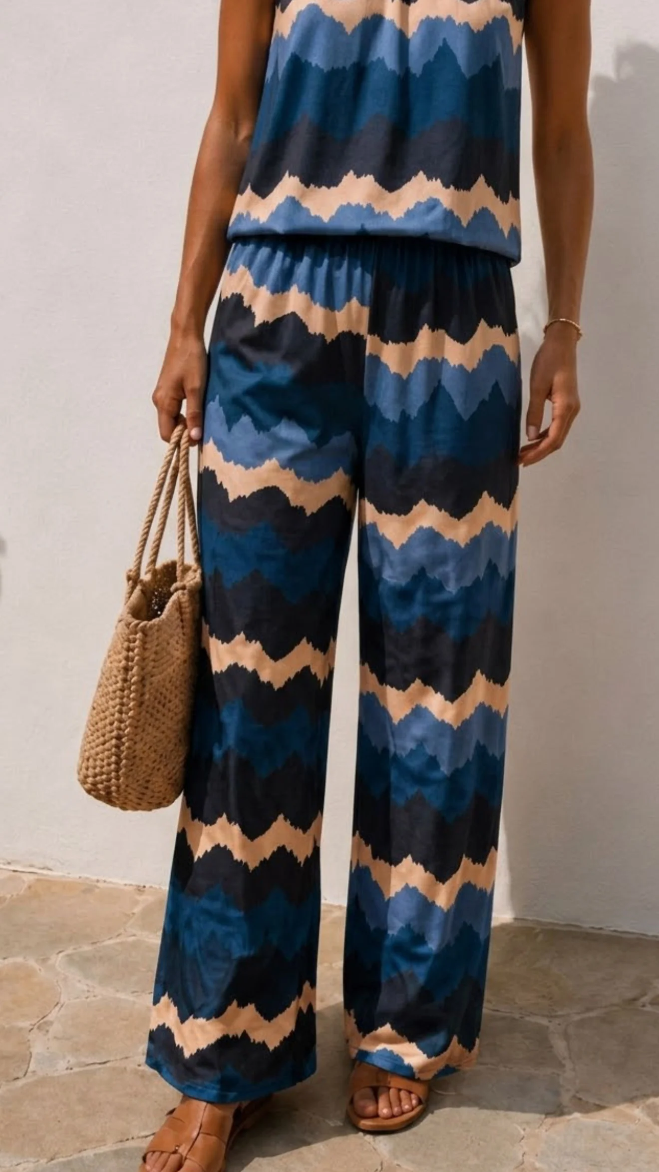 HORIZONT Palazzo Hose / blau - beige - marine blau Art. 15583